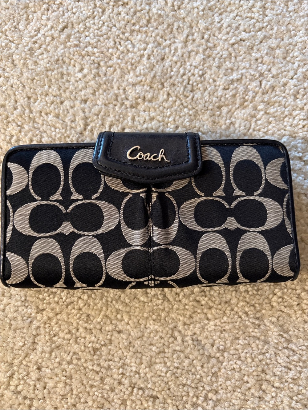Coach Women’s Black and Gray Signature Canvas and Leather Wallet